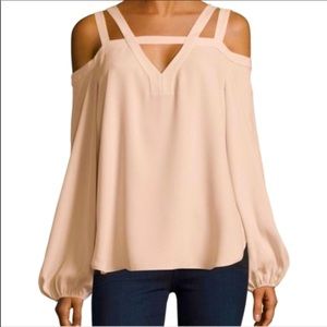 ✨BCBGMaxAzria “Tina” Off The Shoulder Sexy Shirt in Rose Pink Size Large